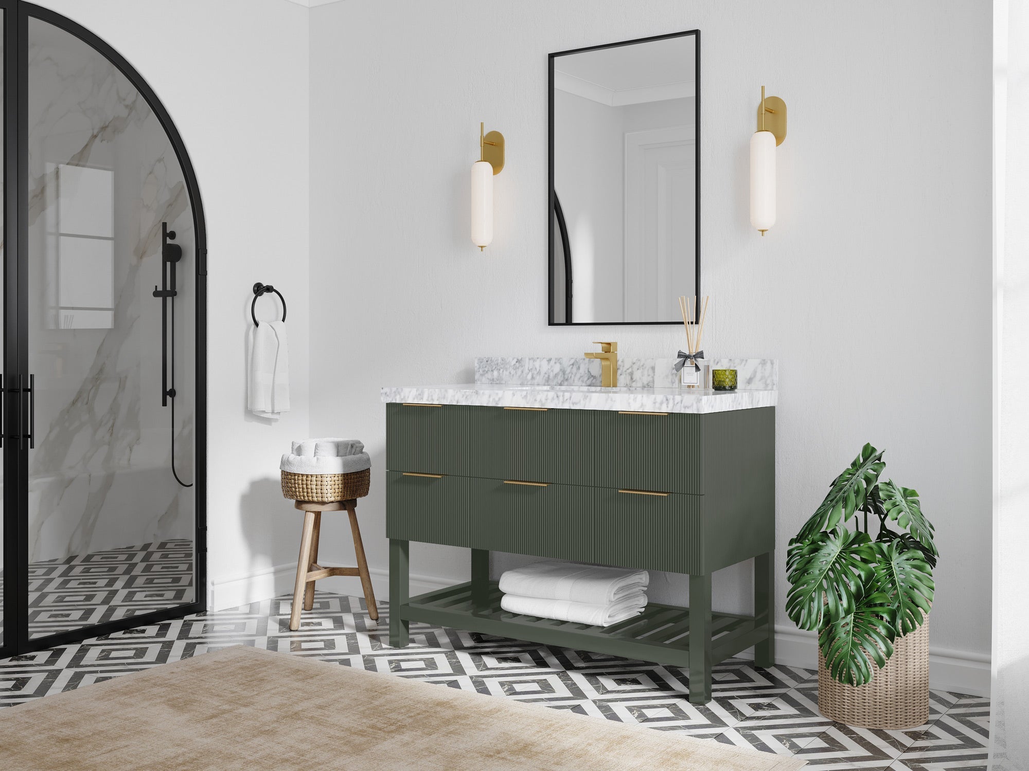 Catalina 48 in W x 22 in D Free Standing Reeded Single Sink Bathroom Vanity - Willow Bath and Vanity