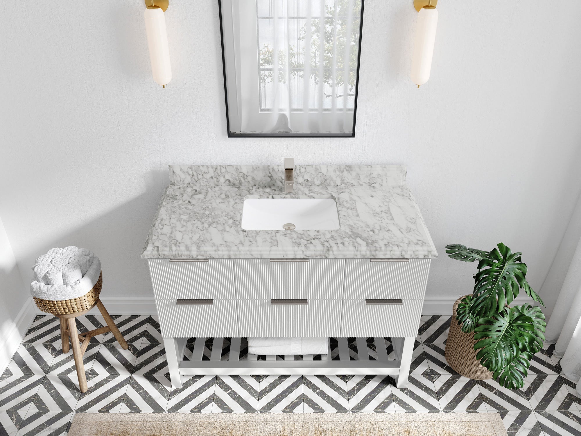 Catalina 48 in W x 22 in D Free Standing Reeded Single Sink Bathroom Vanity - Willow Bath and Vanity