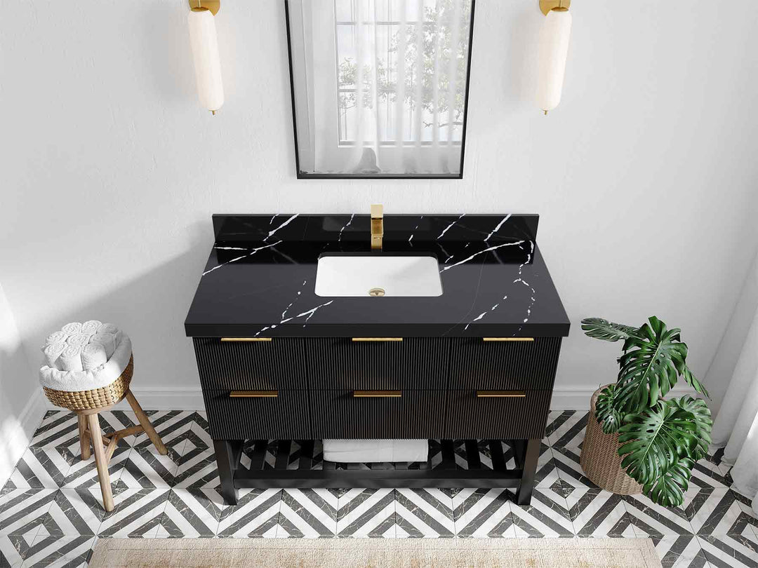 Catalina 48 in W x 22 in D Free Standing Reeded Single Sink Bathroom Vanity - Willow Bath and Vanity