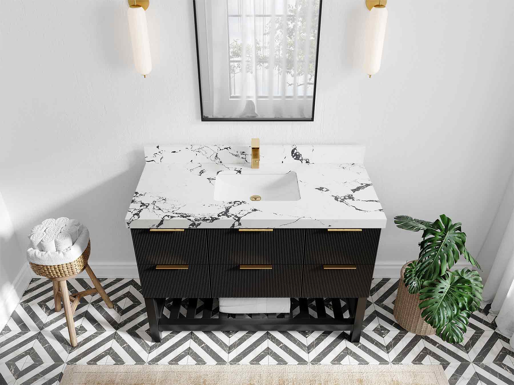 Catalina 48 in W x 22 in D Free Standing Reeded Single Sink Bathroom Vanity - Willow Bath and Vanity