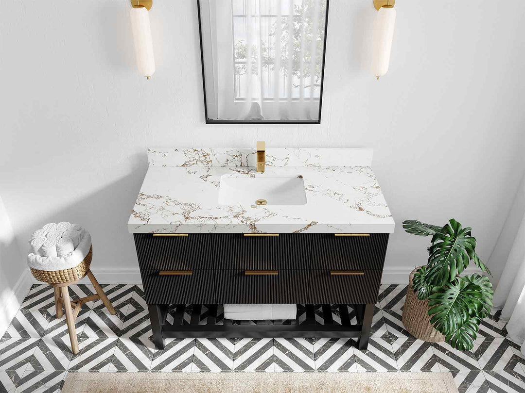Catalina 48 in W x 22 in D Free Standing Reeded Single Sink Bathroom Vanity - Willow Bath and Vanity