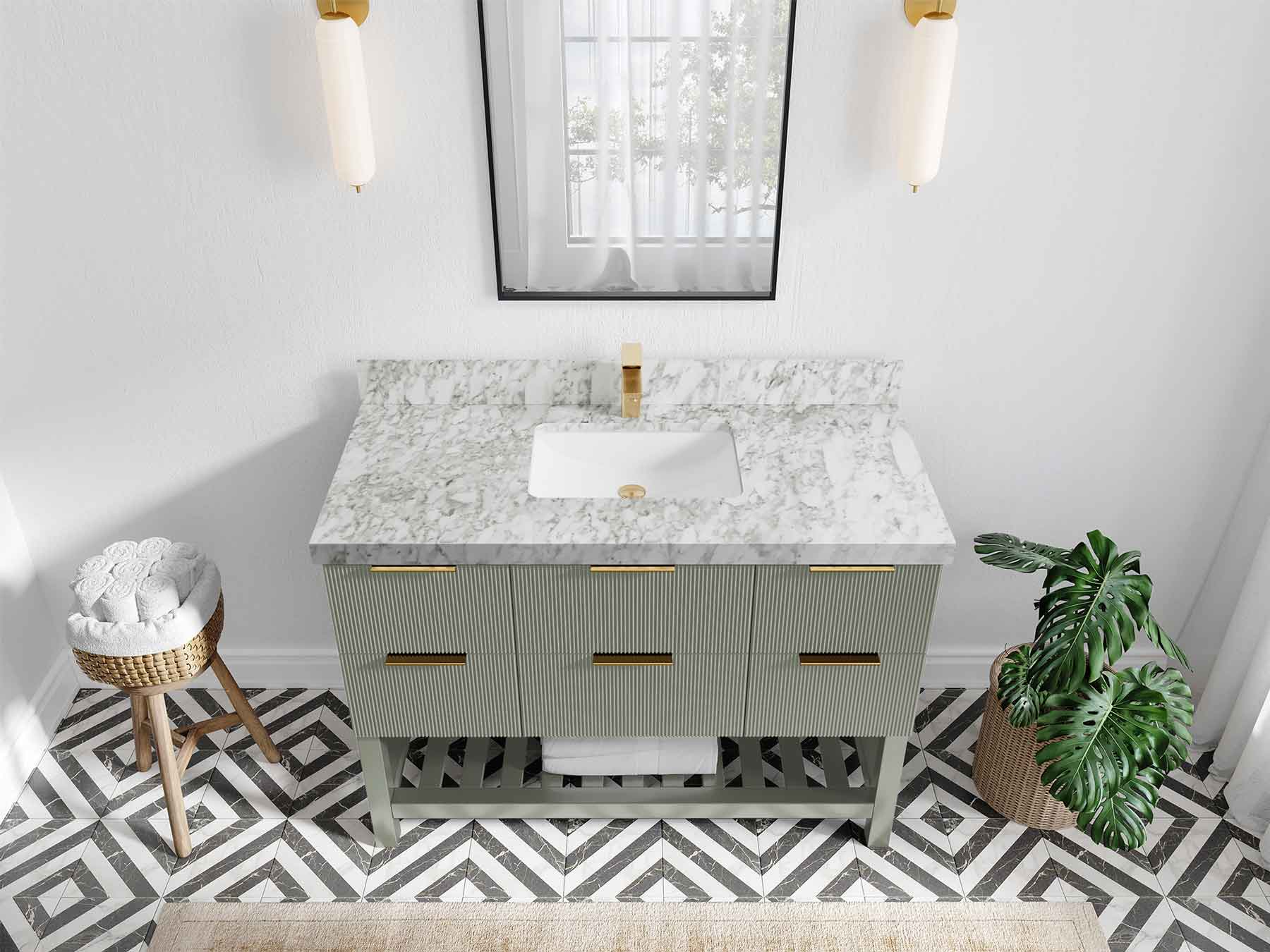 Catalina 48 in W x 22 in D Free Standing Reeded Single Sink Bathroom Vanity - Willow Bath and Vanity
