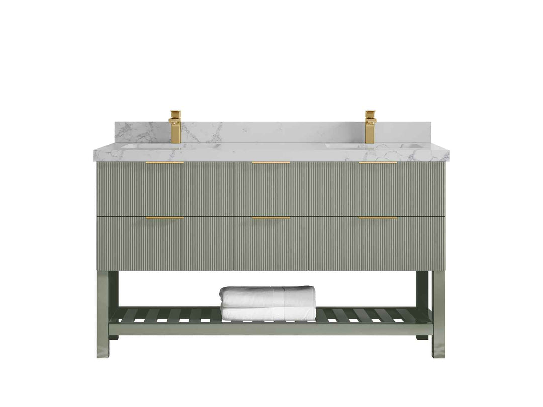 Catalina 60 in W x 22 in D Free Standing Reeded Double Sink Bathroom Vanity - Willow Bath and Vanity