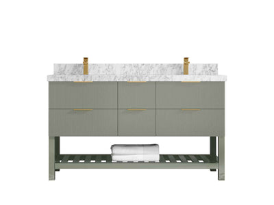 Catalina 60 in W x 22 in D Free Standing Reeded Double Sink Bathroom Vanity - Willow Bath and Vanity