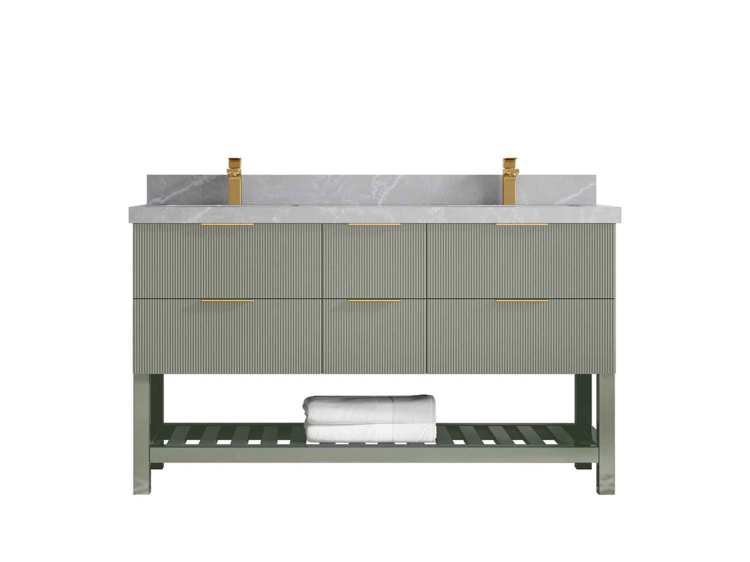 Catalina 60 in W x 22 in D Free Standing Reeded Double Sink Bathroom Vanity - Willow Bath and Vanity