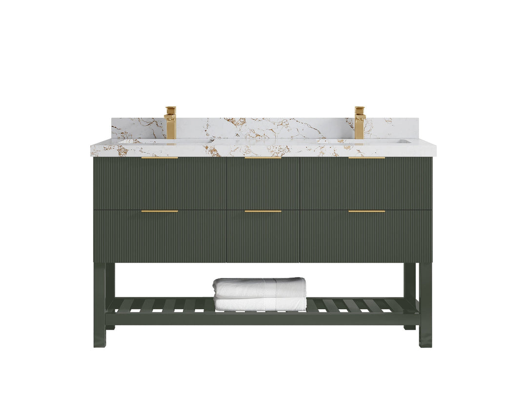Catalina 60 in W x 22 in D Free Standing Reeded Double Sink Bathroom Vanity - Willow Bath and Vanity
