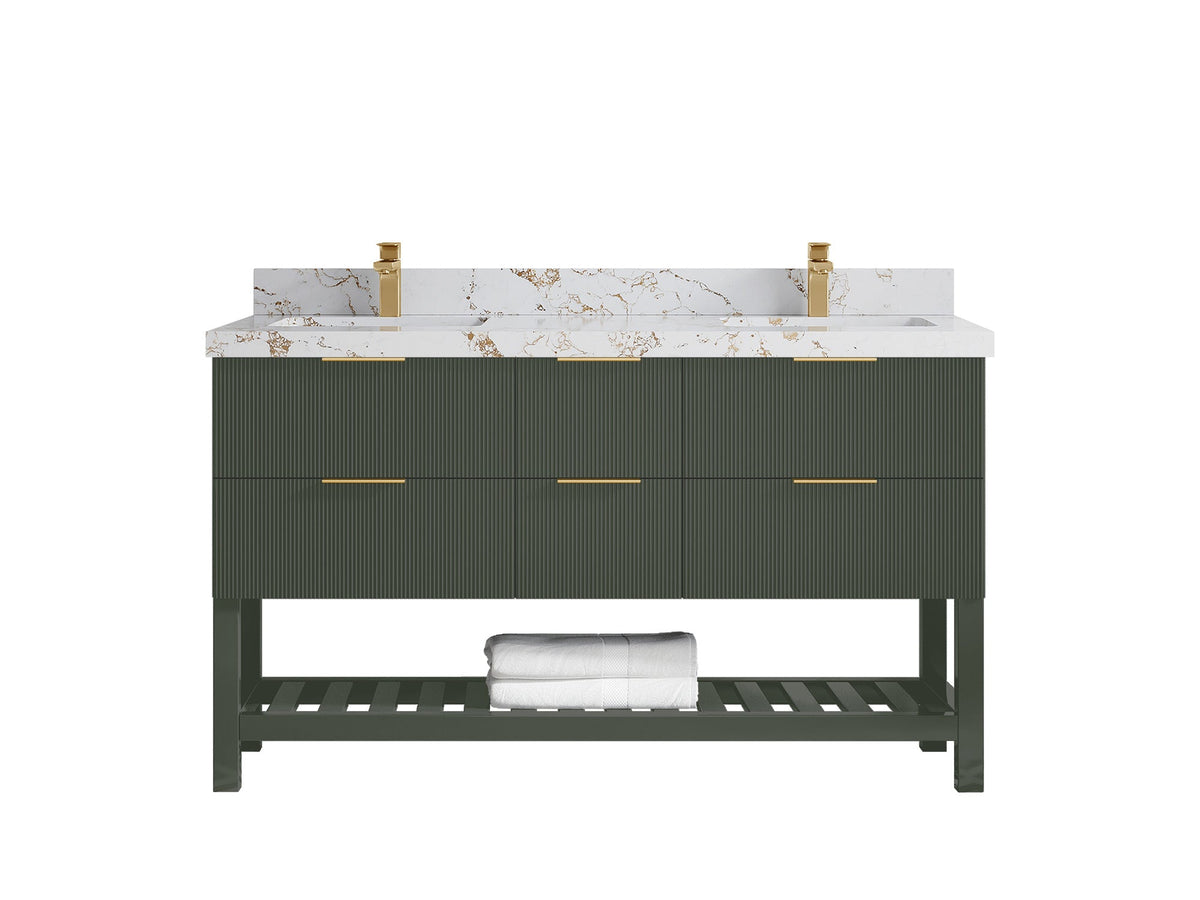 Catalina 60 in W x 22 in D Free Standing Reeded Double Sink Bathroom Vanity - Willow Bath and Vanity