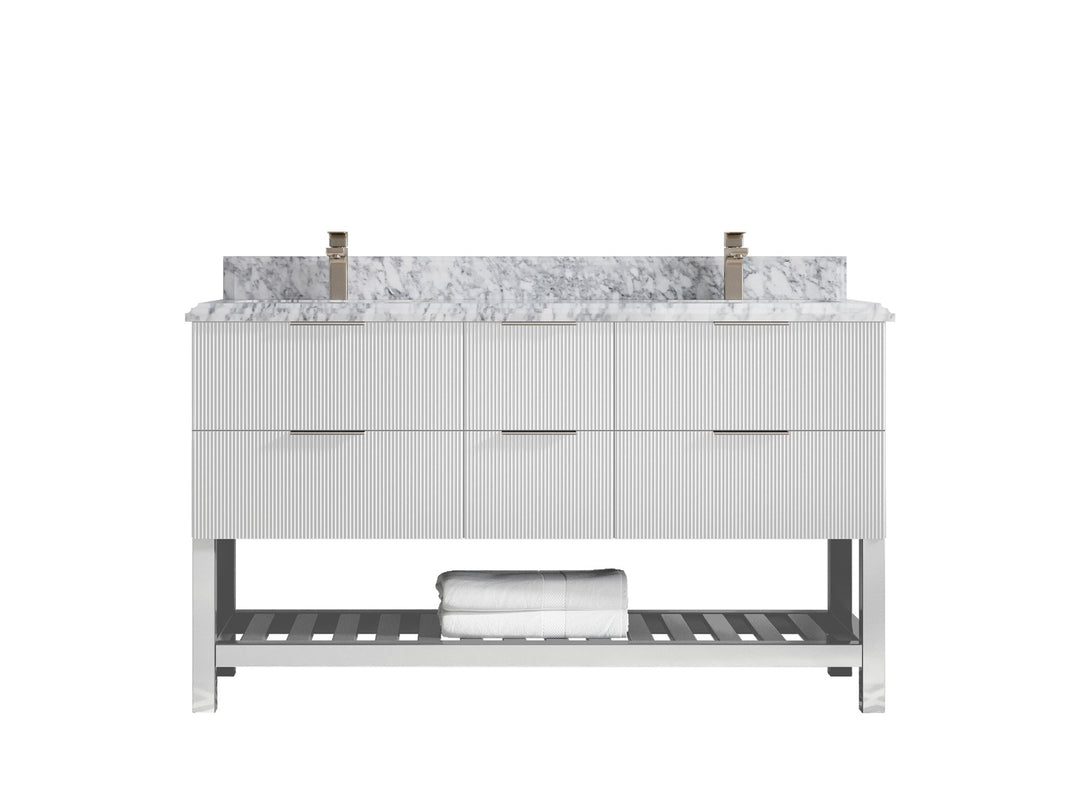 Catalina 60 in W x 22 in D Free Standing Reeded Double Sink Bathroom Vanity - Willow Bath and Vanity