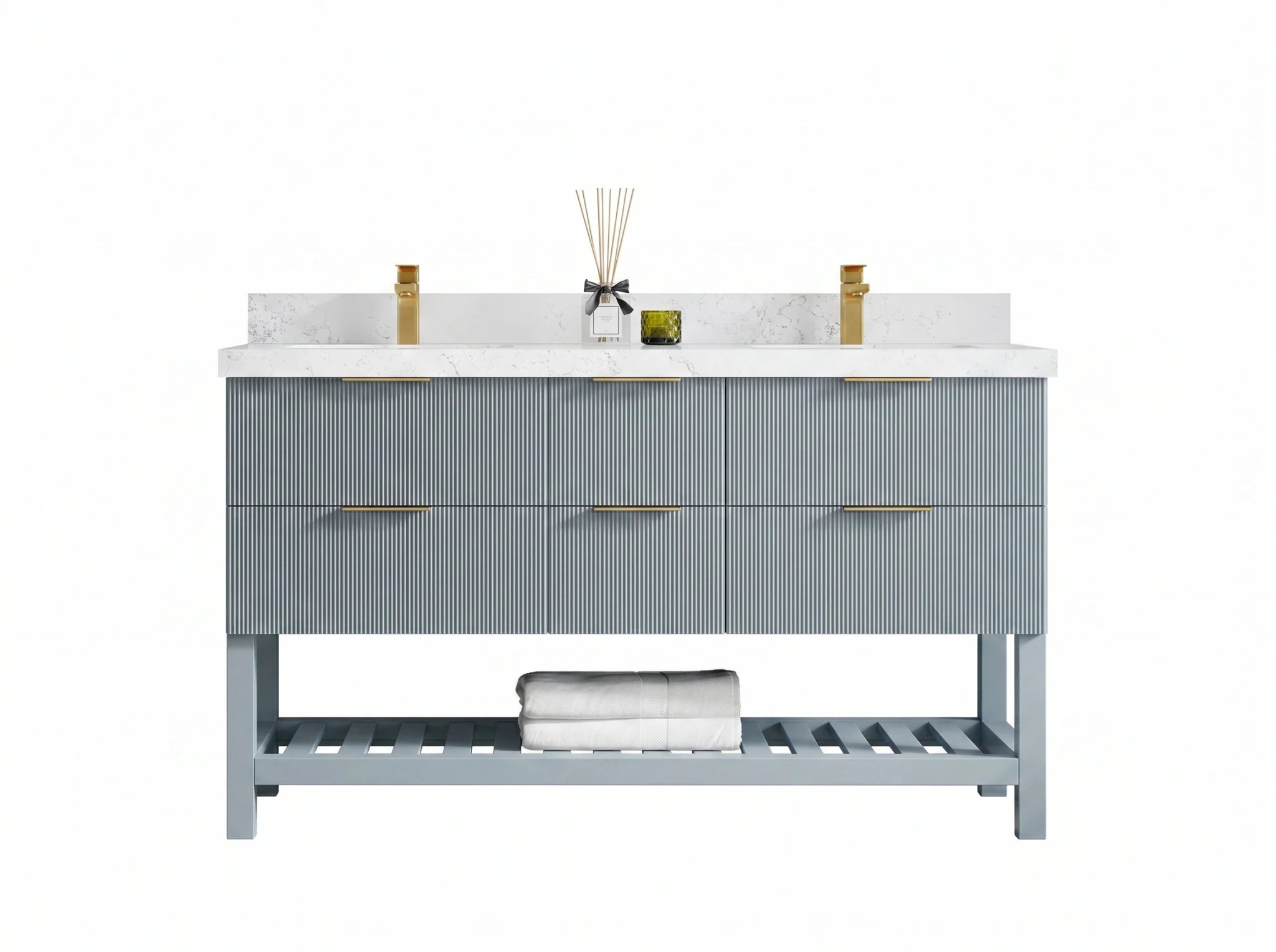 Catalina 60 in W x 22 in D Free Standing Reeded Double Sink Bathroom Vanity - Willow Bath and Vanity