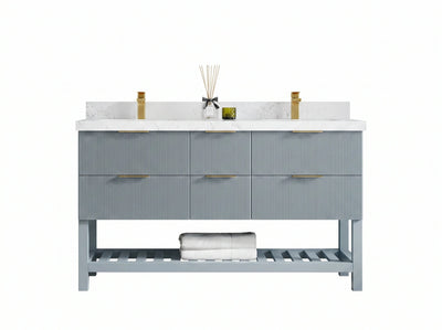 Catalina 60 in W x 22 in D Free Standing Reeded Double Sink Bathroom Vanity - Willow Bath and Vanity