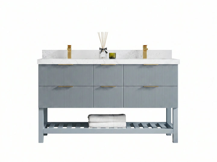 Catalina 60 in W x 22 in D Free Standing Reeded Double Sink Bathroom Vanity - photo 1