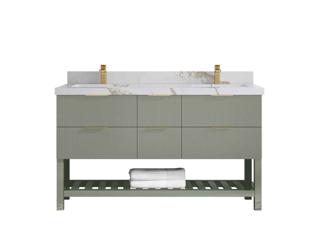 Catalina 60 in W x 22 in D Free Standing Reeded Double Sink Bathroom Vanity - Willow Bath and Vanity