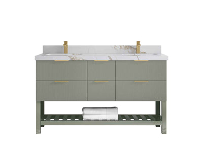 Catalina 60 in W x 22 in D Free Standing Reeded Double Sink Bathroom Vanity - Willow Bath and Vanity