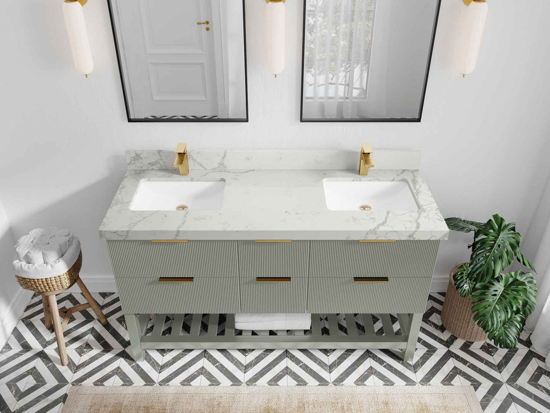 Catalina 60 in W x 22 in D Free Standing Reeded Double Sink Bathroom Vanity - Willow Bath and Vanity