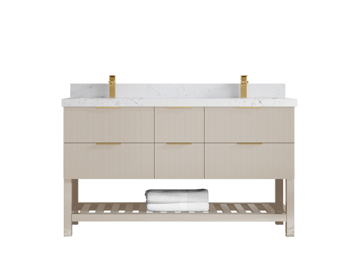 Catalina 60 in W x 22 in D Free Standing Reeded Double Sink Bathroom Vanity - Willow Bath and Vanity