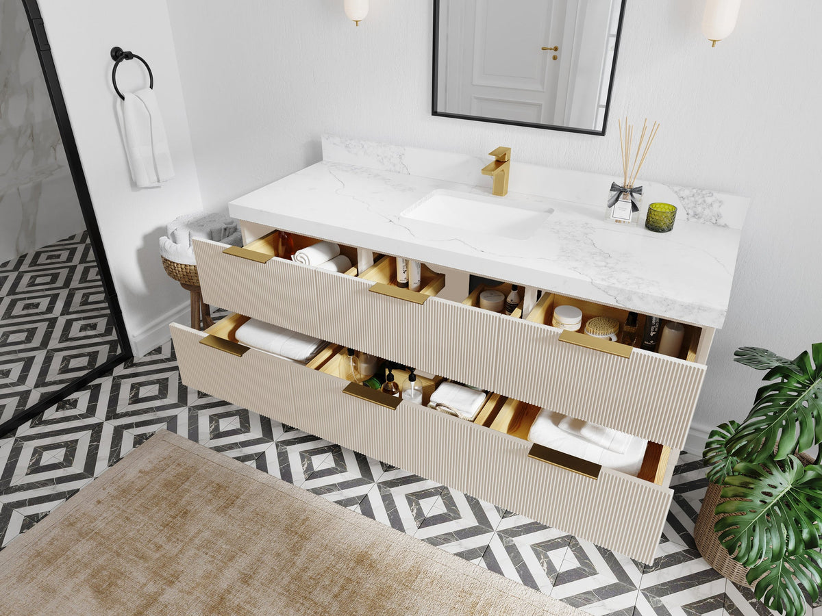 Catalina 60 in W x 22 in D Free Standing Reeded Double Sink Bathroom Vanity - Willow Bath and Vanity