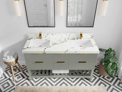 Catalina 60 in W x 22 in D Free Standing Reeded Double Sink Bathroom Vanity - Willow Bath and Vanity