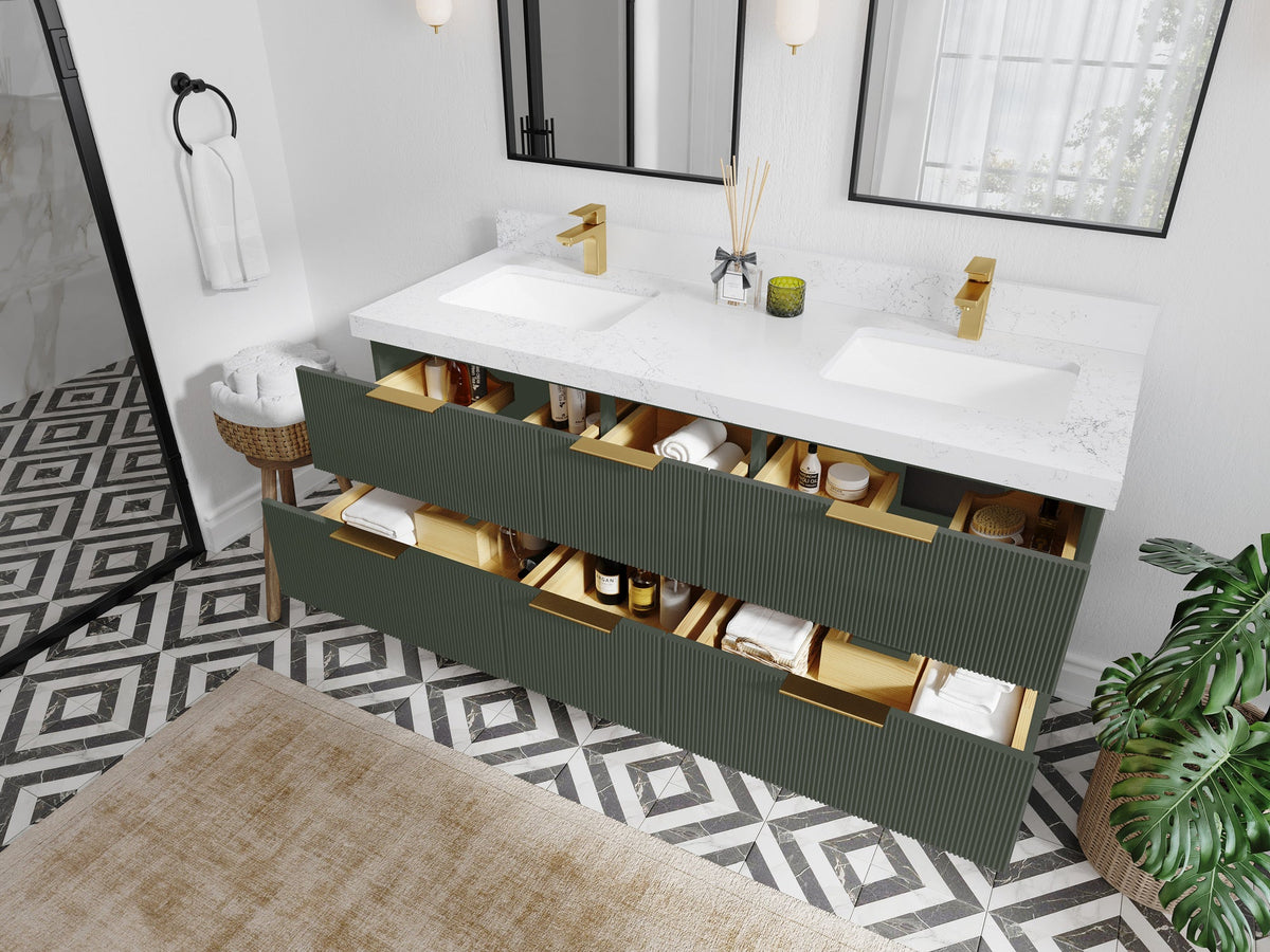 Catalina 60 in W x 22 in D Free Standing Reeded Double Sink Bathroom Vanity - Willow Bath and Vanity