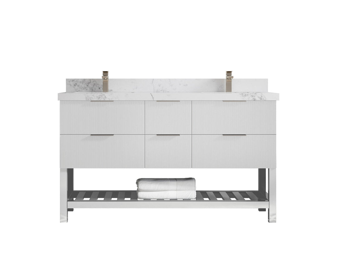 Catalina 60 in W x 22 in D Free Standing Reeded Double Sink Bathroom Vanity - Willow Bath and Vanity