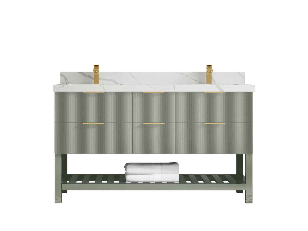 Catalina 60 in W x 22 in D Free Standing Reeded Double Sink Bathroom Vanity - Willow Bath and Vanity