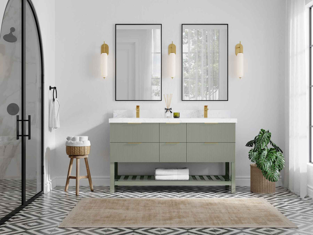 Catalina 60 in W x 22 in D Free Standing Reeded Double Sink Bathroom Vanity - Willow Bath and Vanity