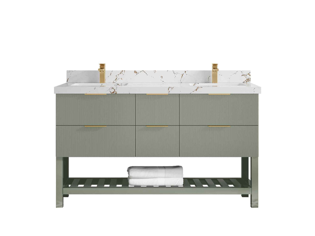 Catalina 60 in W x 22 in D Free Standing Reeded Double Sink Bathroom Vanity - Willow Bath and Vanity