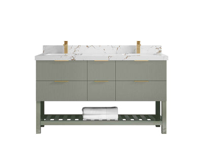 Catalina 60 in W x 22 in D Free Standing Reeded Double Sink Bathroom Vanity - Willow Bath and Vanity