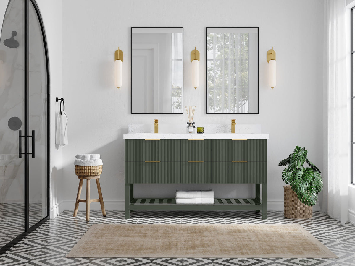 Catalina 60 in W x 22 in D Free Standing Reeded Double Sink Bathroom Vanity - Willow Bath and Vanity