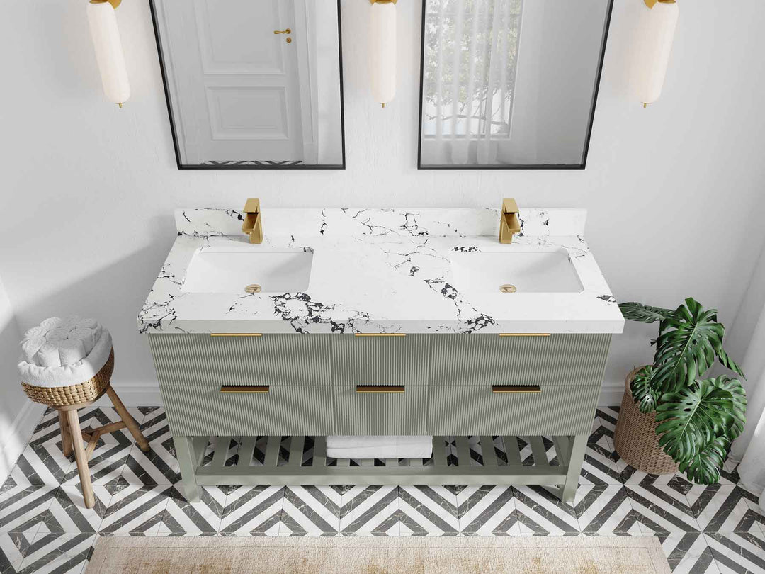 Catalina 60 in W x 22 in D Free Standing Reeded Double Sink Bathroom Vanity - Willow Bath and Vanity