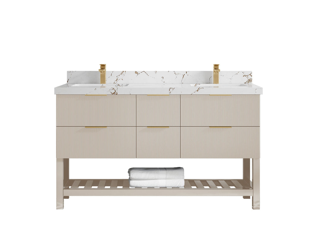 Catalina 60 in W x 22 in D Free Standing Reeded Double Sink Bathroom Vanity - Willow Bath and Vanity