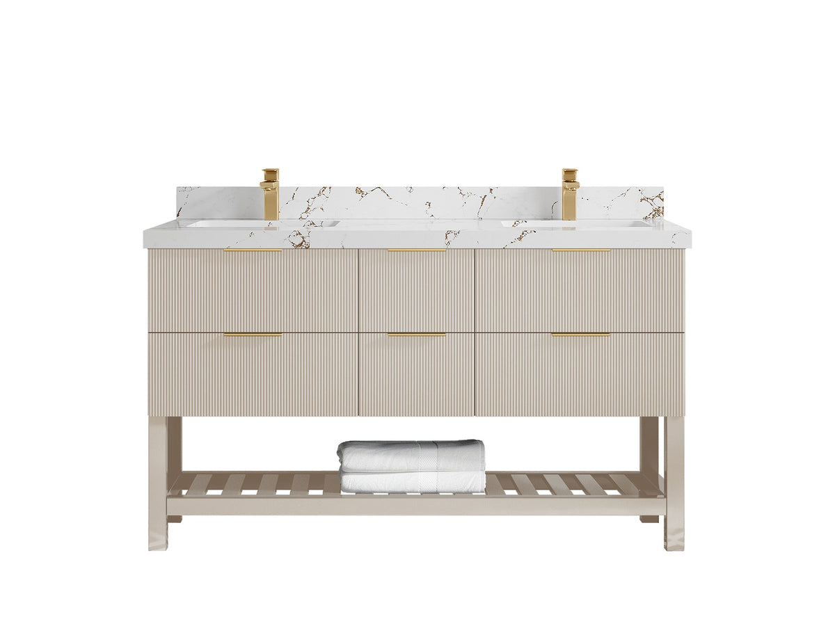 Catalina 60 in W x 22 in D Free Standing Reeded Double Sink Bathroom Vanity - Willow Bath and Vanity