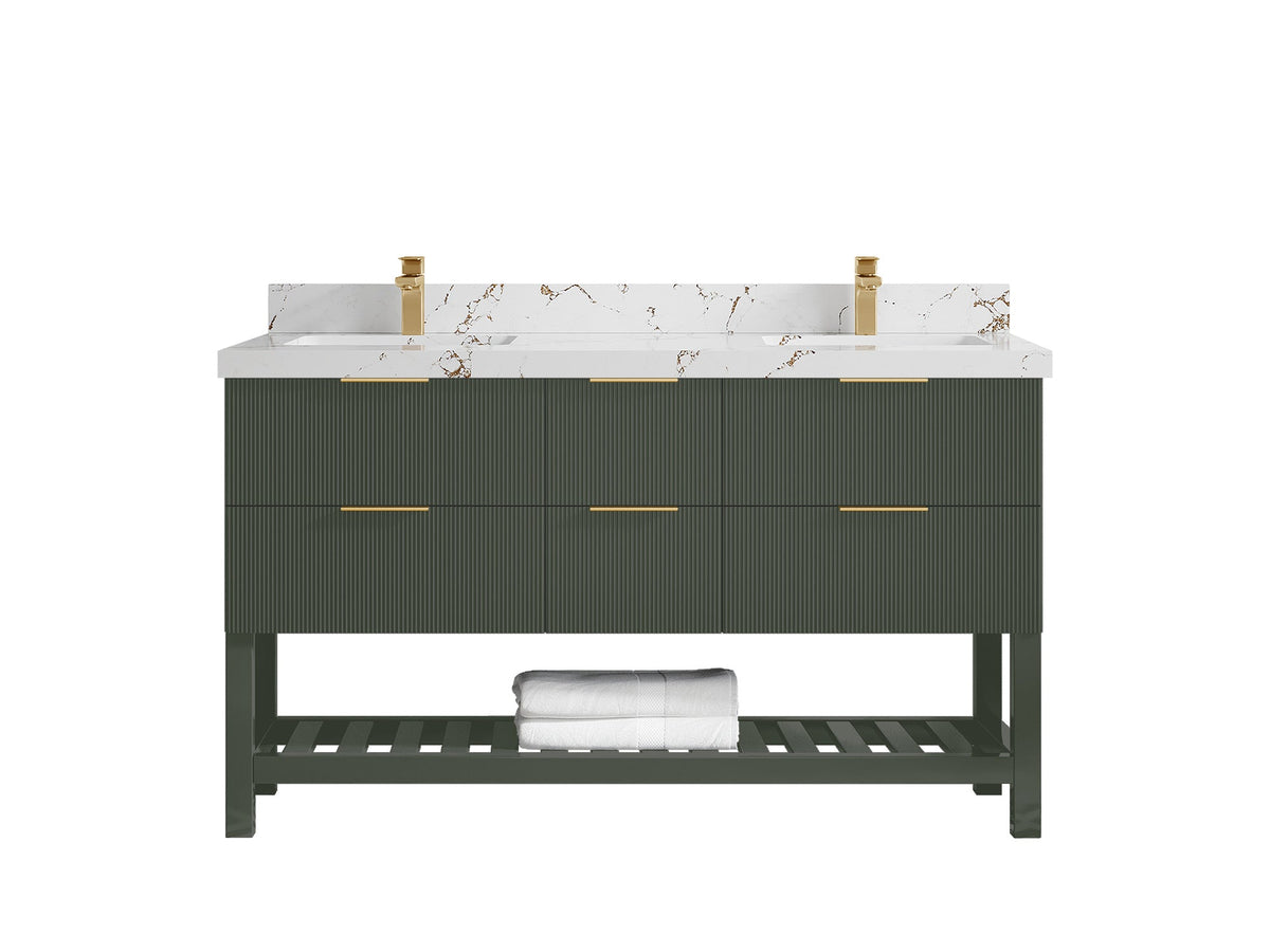 Catalina 60 in W x 22 in D Free Standing Reeded Double Sink Bathroom Vanity - Willow Bath and Vanity