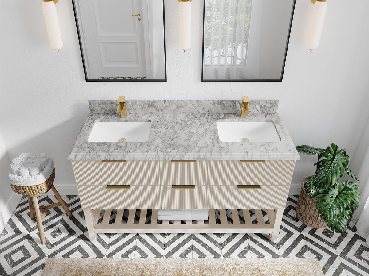 Catalina 60 in W x 22 in D Free Standing Reeded Double Sink Bathroom Vanity - Willow Bath and Vanity