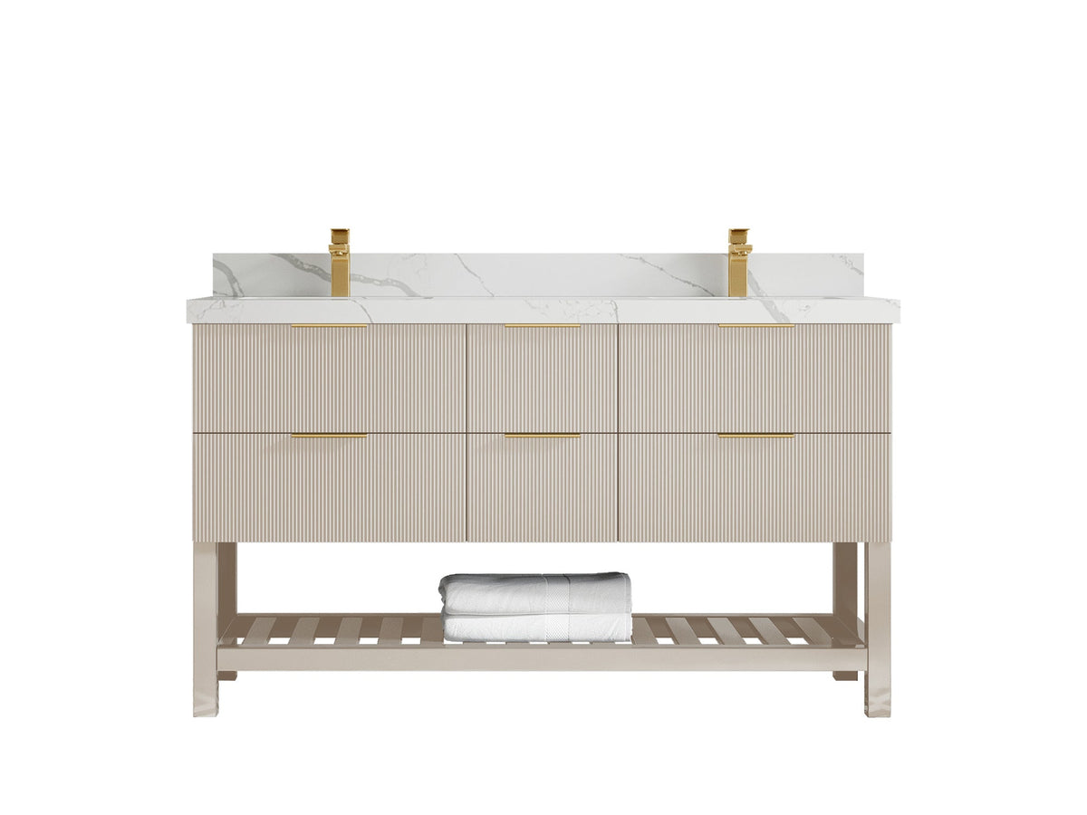 Catalina 60 in W x 22 in D Free Standing Reeded Double Sink Bathroom Vanity - Willow Bath and Vanity
