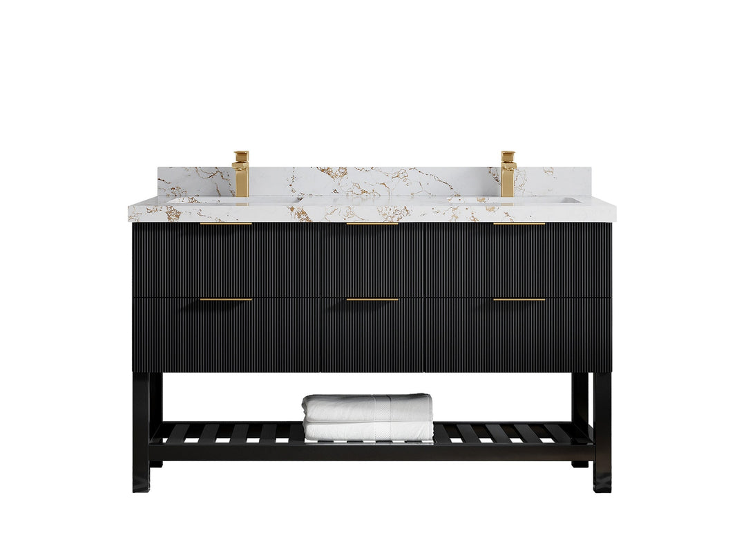 Catalina 60 in W x 22 in D Free Standing Reeded Double Sink Bathroom Vanity - Willow Bath and Vanity