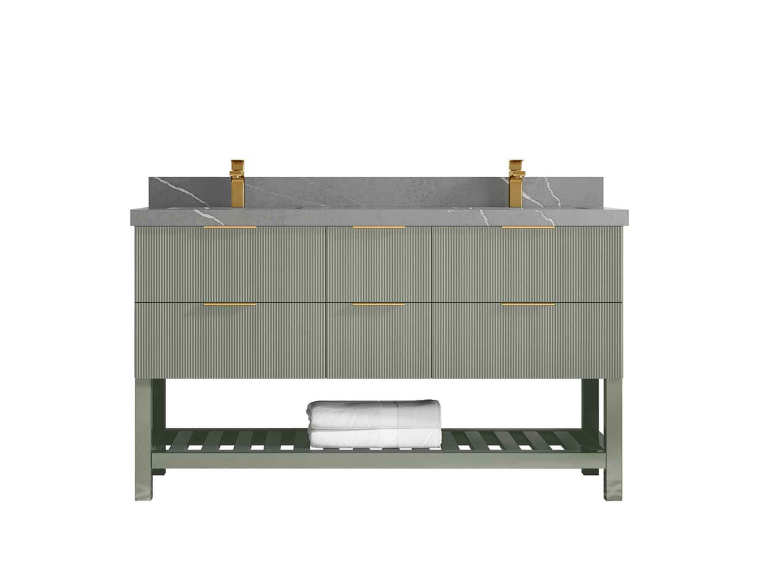 Catalina 60 in W x 22 in D Free Standing Reeded Double Sink Bathroom Vanity - Willow Bath and Vanity
