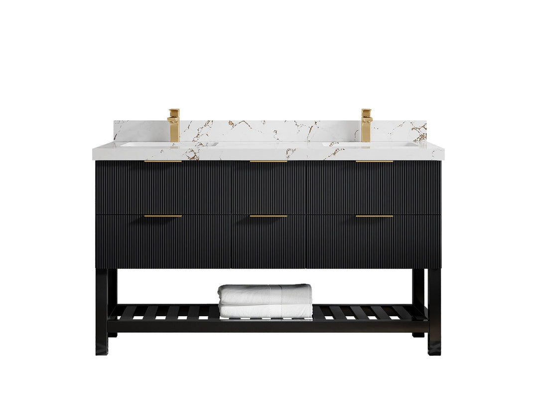 Catalina 60 in W x 22 in D Free Standing Reeded Double Sink Bathroom Vanity - Willow Bath and Vanity