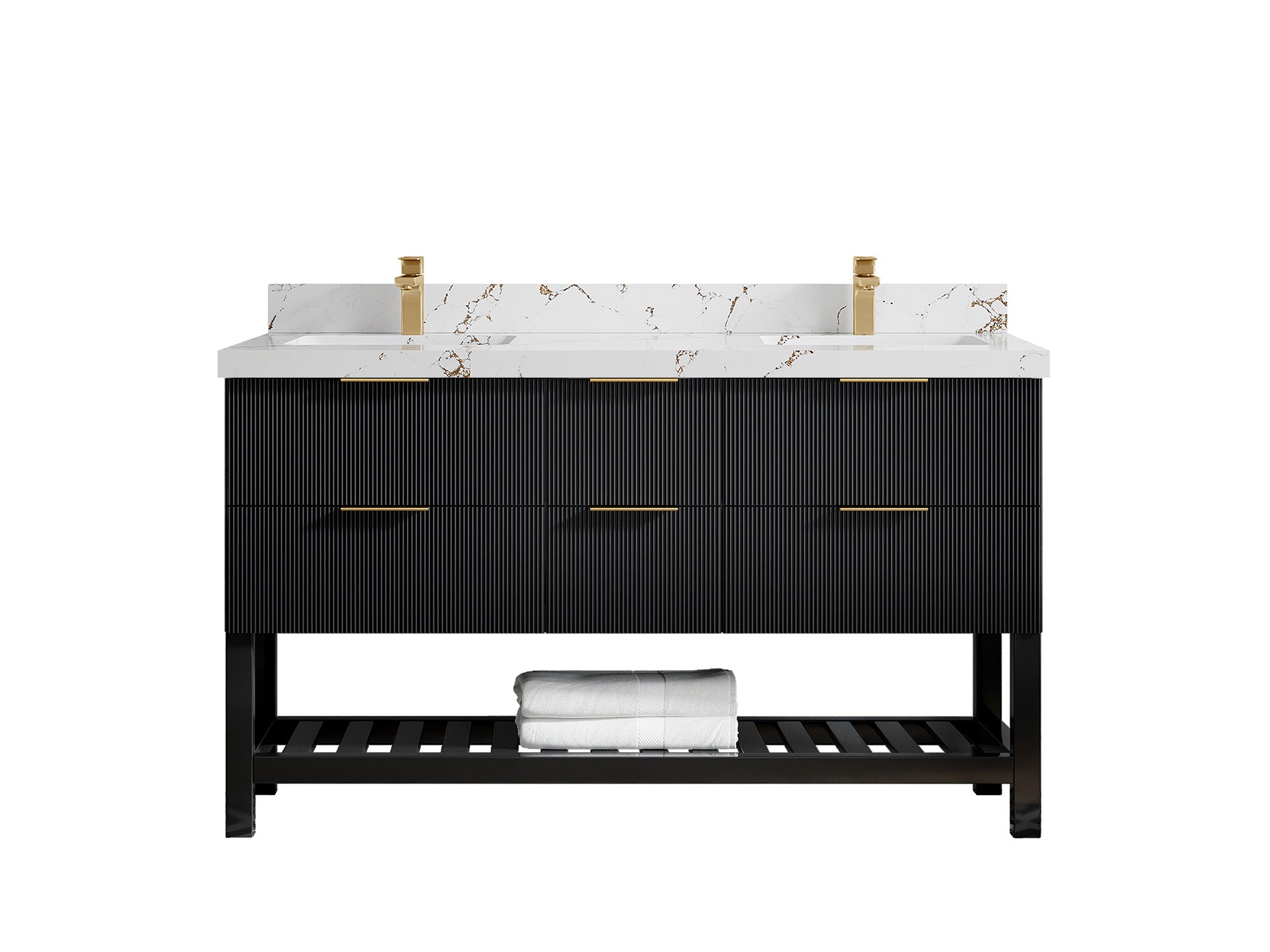 Catalina 60 in W x 22 in D Free Standing Reeded Double Sink Bathroom Vanity - Willow Bath and Vanity