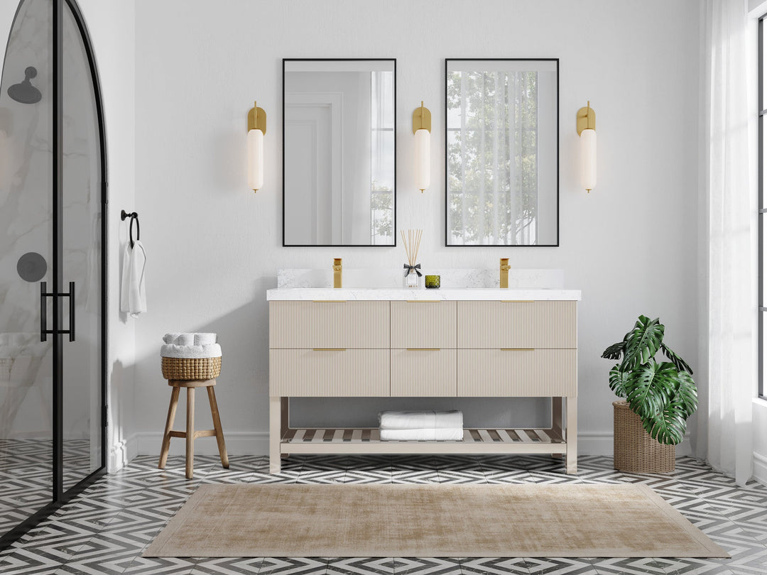 Catalina 60 in W x 22 in D Free Standing Reeded Double Sink Bathroom Vanity - Willow Bath and Vanity