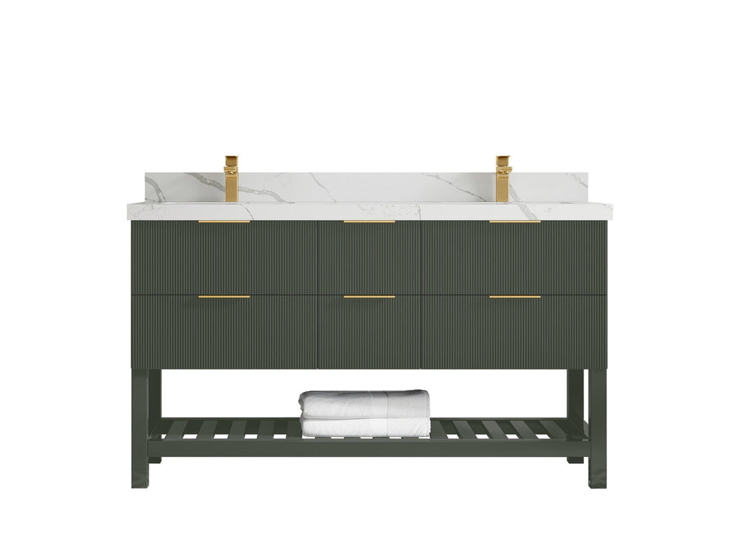 Catalina 60 in W x 22 in D Free Standing Reeded Double Sink Bathroom Vanity - Willow Bath and Vanity