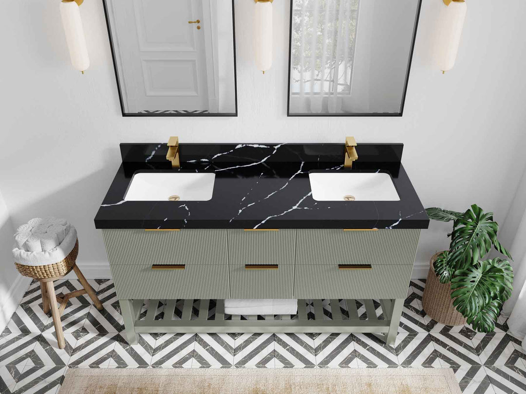 Catalina 60 in W x 22 in D Free Standing Reeded Double Sink Bathroom Vanity - Willow Bath and Vanity