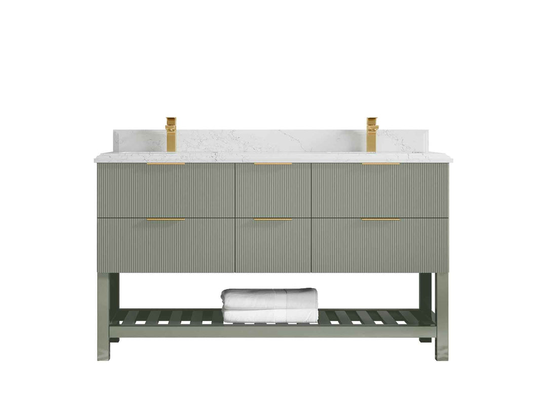 Catalina 60 in W x 22 in D Free Standing Reeded Double Sink Bathroom Vanity - Willow Bath and Vanity