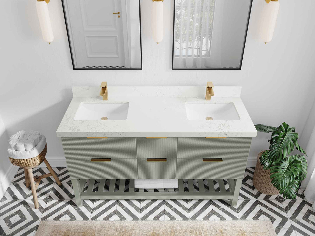 Catalina 60 in W x 22 in D Free Standing Reeded Double Sink Bathroom Vanity - Willow Bath and Vanity