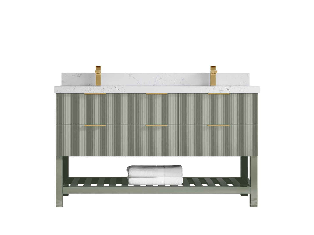 Catalina 60 in W x 22 in D Free Standing Reeded Double Sink Bathroom Vanity - Willow Bath and Vanity
