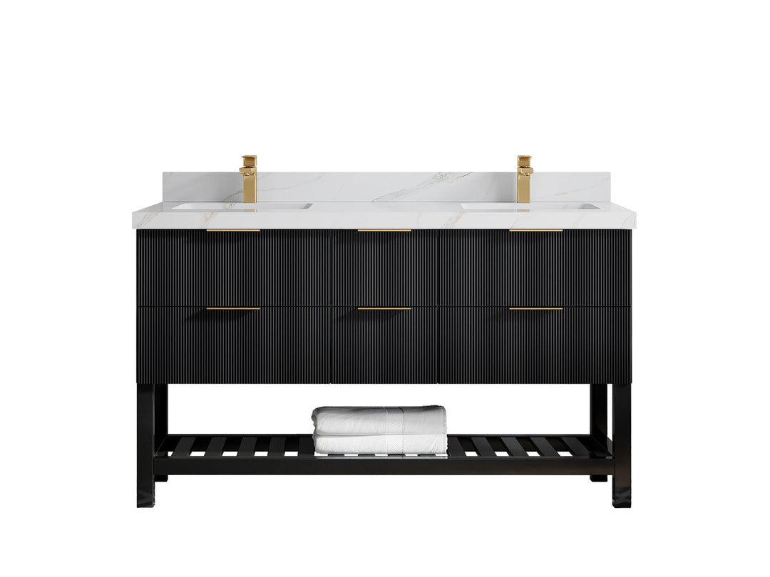 Catalina 60 in W x 22 in D Free Standing Reeded Double Sink Bathroom Vanity - Willow Bath and Vanity