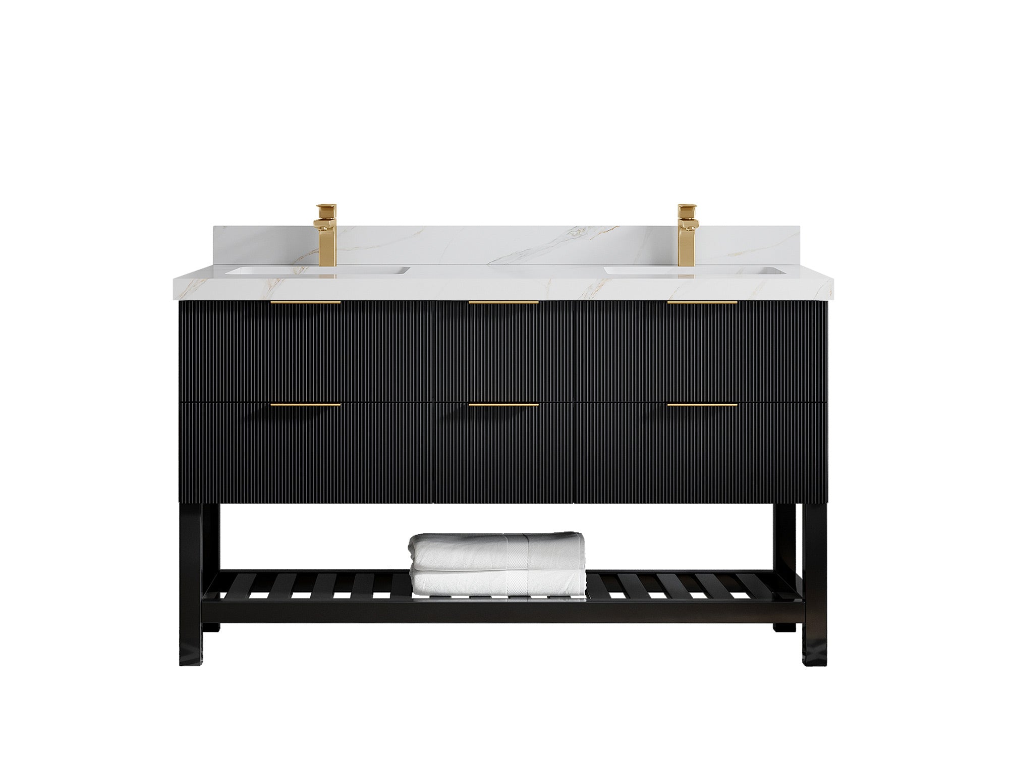 Catalina 60 in W x 22 in D Free Standing Reeded Double Sink Bathroom Vanity - Willow Bath and Vanity
