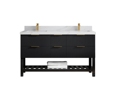 Catalina 60 in W x 22 in D Free Standing Reeded Double Sink Bathroom Vanity - Willow Bath and Vanity