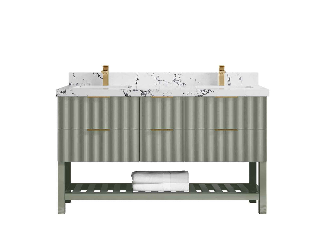 Catalina 60 in W x 22 in D Free Standing Reeded Double Sink Bathroom Vanity - Willow Bath and Vanity