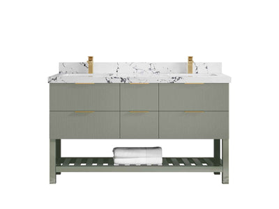 Catalina 60 in W x 22 in D Free Standing Reeded Double Sink Bathroom Vanity - Willow Bath and Vanity