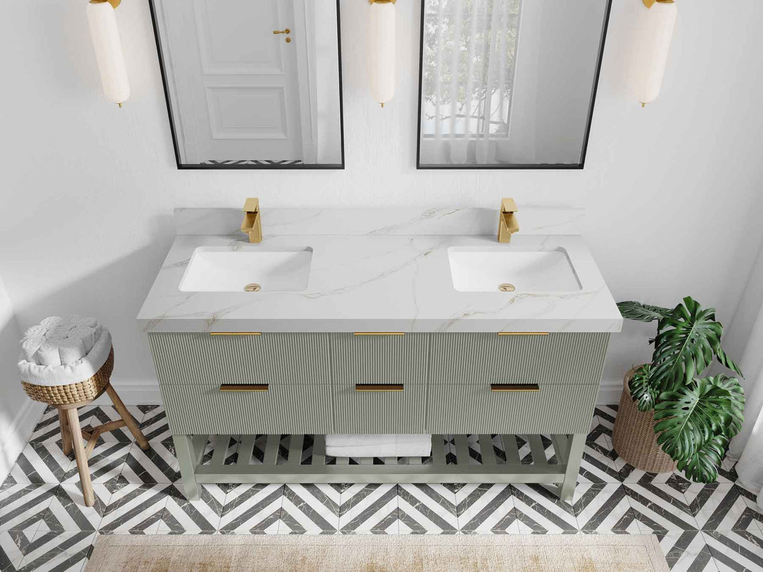 Catalina 60 in W x 22 in D Free Standing Reeded Double Sink Bathroom Vanity - Willow Bath and Vanity